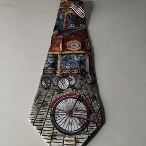 Vintage Bicycle Scene Men's Silk Tie Ol' Bicycle Shop